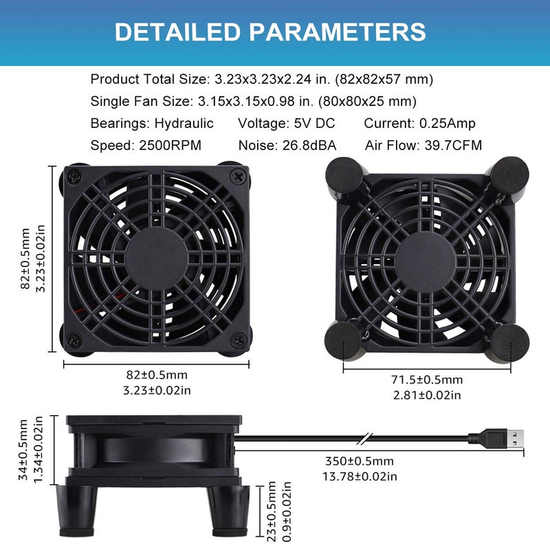 GDSTIME Small 80mm Router Fan Cooler with L/M/H 3 Speed Controller, DC 5V USB Powered Case Cooling Fans for Xbox Modem Routers Mini PC DVR TV Box - Image 2